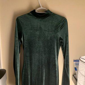 H&M Green Velvet Turtleneck Mini Dress